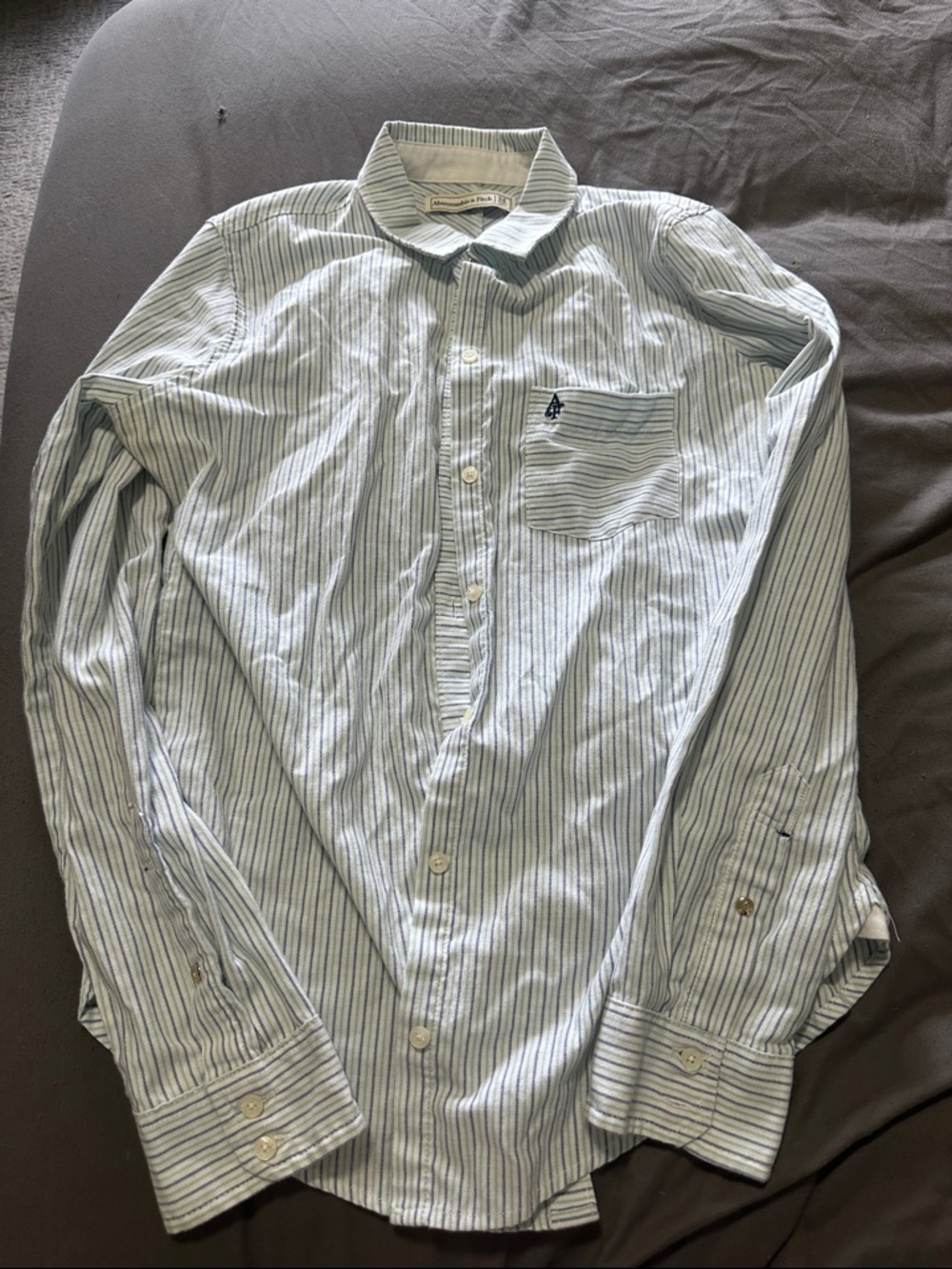 Abercrombie & Fitch Light Blue and White Striped Button-Down Shirt